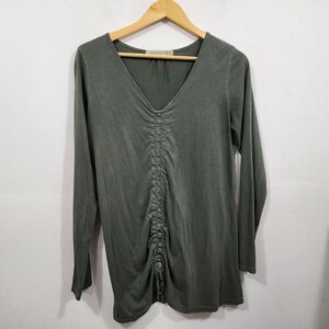XCVI Wearables Womens Green Cotton Ruched Drawstring V-Neck Tank Top Size M